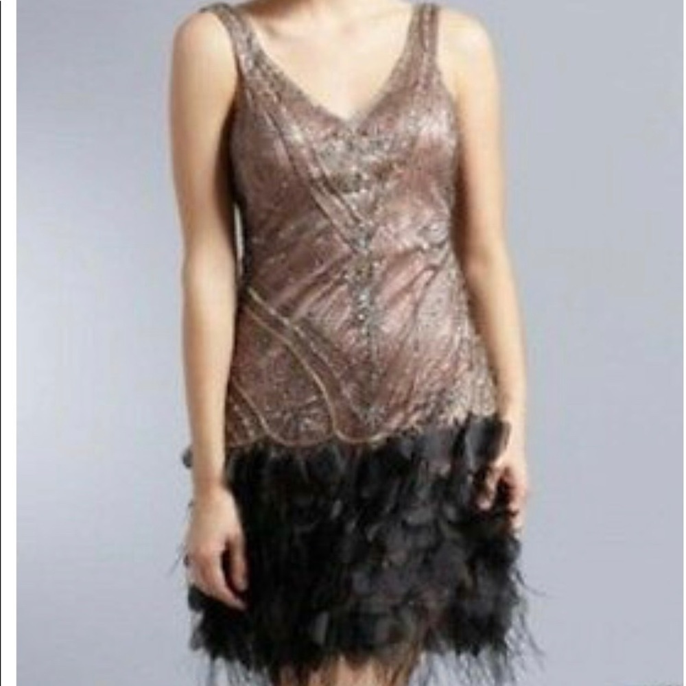 Sue Wong Beaded GATSBY Ostrich Feather Dress